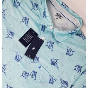 NEW Izod Saltwater Sunshield Performance S/S Polo Men Size LT Turquoise Fish NWT